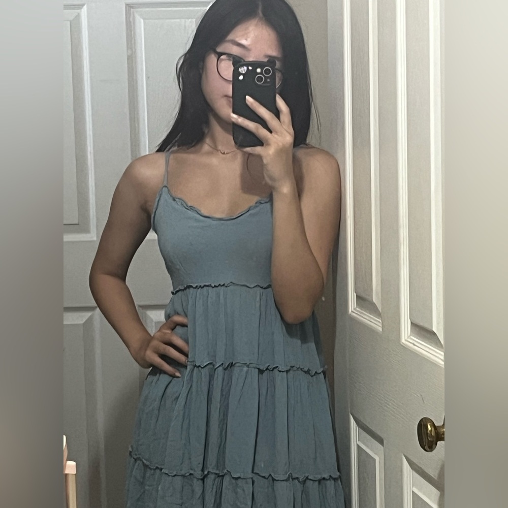 Blue preppy ruffled dress